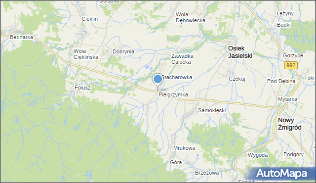 mapa Pielgrzymka, Pielgrzymka gmina Osiek Jasielski na mapie Targeo